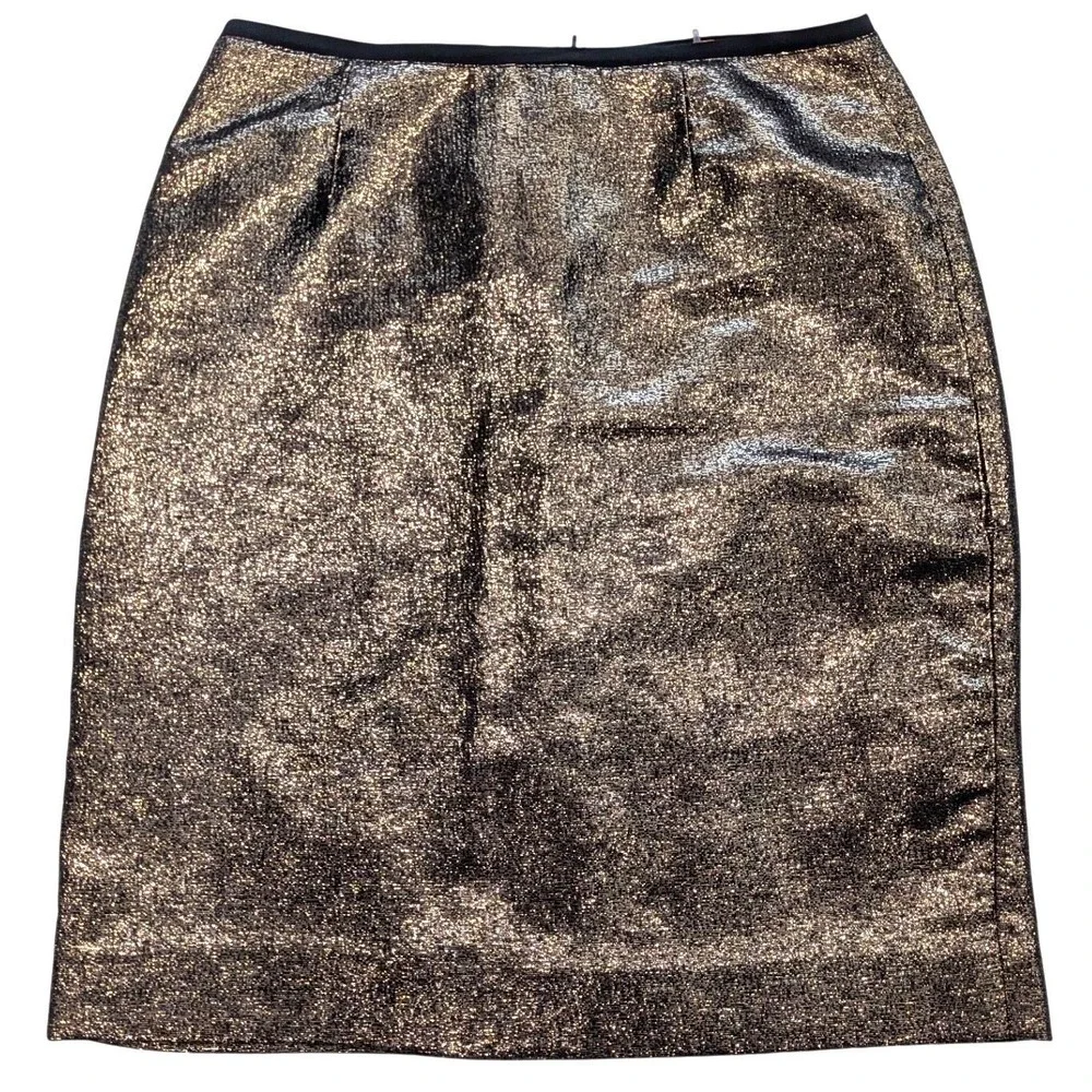 $325 TORY BURCH Brandy Metallic Bronze/Blk Pencil Skirt Holiday Party Cocktail 6